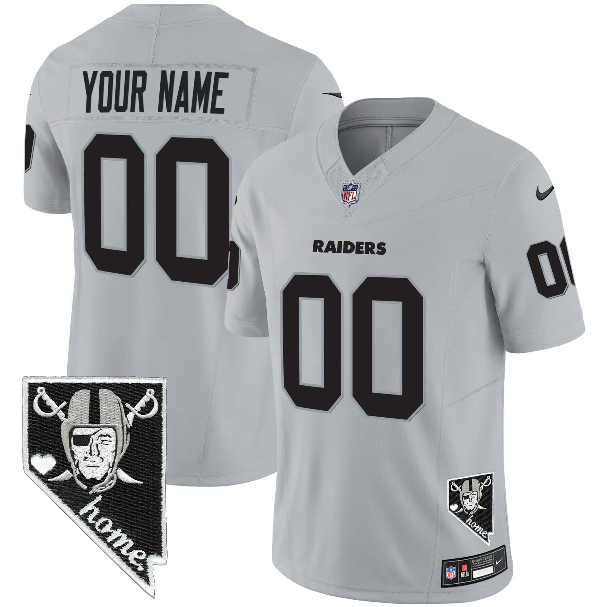 Men Oakland Raiders Grey 2024 Nike Nevada Home Patch Vapor Custom NFL Jersey->customized nfl jersey->Custom Jersey